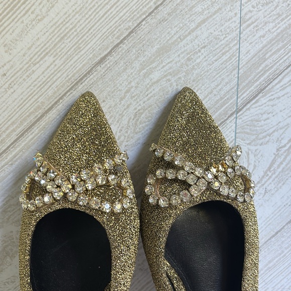 Larroudé Lee Crystal-embellished Gold Flats Size 37 - Picture 3 of 11